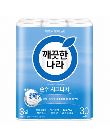 [보리보리] 깨끗한나라 순수 시그니처 3겹 엠보싱 28m 30롤 x1팩