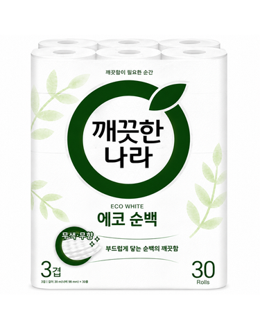 [보리보리] 깨끗한나라 에코순백 도톰한3겹 화장지 30m 30롤 x1팩