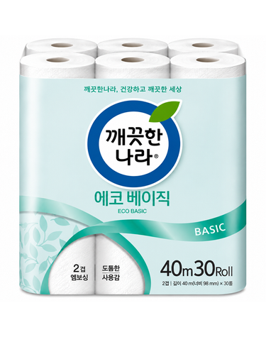 [보리보리] 깨끗한나라 에코 베이직 2겹 엠보싱 40m 30롤 x1팩