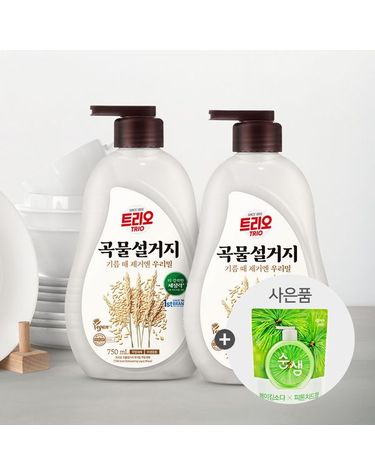 [보리보리] 트리오 곡물 우리밀 주방세제 용기 750mlx2개+주방세제 200ml