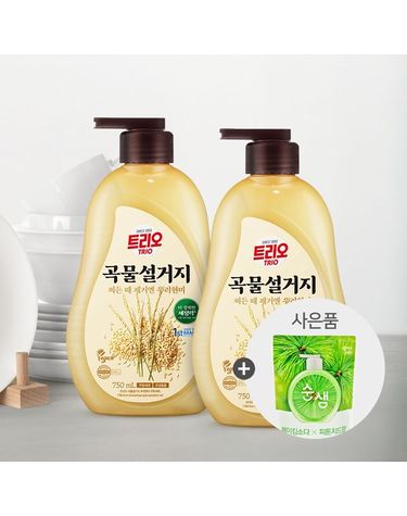[보리보리] 트리오 곡물 우리현미 주방세제 용기 750mlx2개+주방세제 200ml