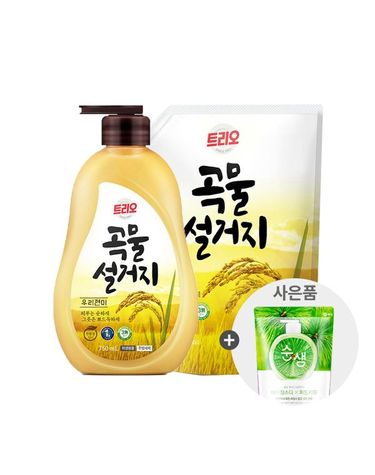 [보리보리] 트리오 곡물 우리현미 용기 750ml 리필 1.2L+주방세제 200ml