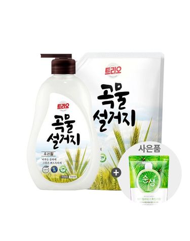 [보리보리] 트리오 곡물 우리밀 용기 750ml 리필 1.2L+주방세제 200ml