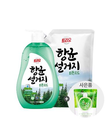 [보리보리] 트리오 천연 피톤치드 용기 750ml 리필 1.2L 2개+주방세제 200ml