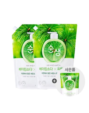[보리보리] 순샘 베이킹소다 피톤치드 리필 1.2L 2개+주방세제 200ml