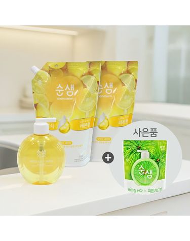 [보리보리]  순샘 베이킹소다 주방세제 레몬향 용기 500ml x1개 + 리필 1.2L x 2개+피톤치드