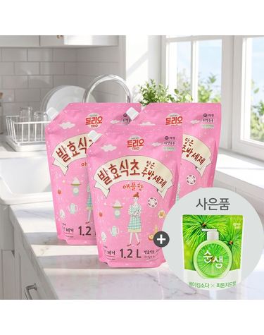 [보리보리]  트리오 발효식초 담은 주방세제 애플향 1.2Lx3개+순샘 피톤치드 200ml 1개