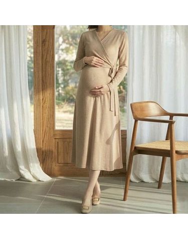 [보리보리] 임산부 랩 수유 원피스 만삭 임신부 외출 수유복 오피스 임부복