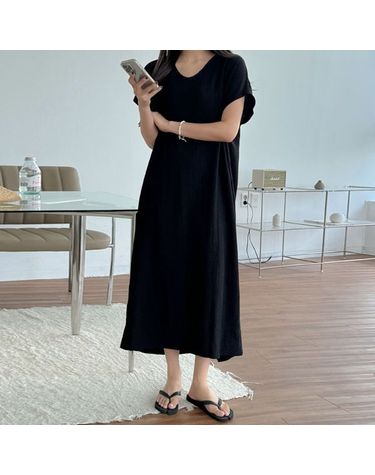 [보리보리] 브이넥 가오리 여름 반팔 롱 원피스 빅사이즈 임부복 잠옷 홈웨어 a936