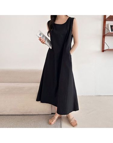[보리보리] A라인 바스락 민소매 나시 롱 원피스 여름 루즈핏 임부복 R933