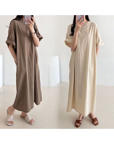 [보리보리] 바스락 포멀 반팔 롱 원피스 오버핏 여름 빅사이즈 임부복 R919