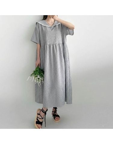 [보리보리] 레이스 세일러 요루면 빅사이즈 롱 원피스 여름 오버핏 임부복 F275