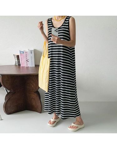 [보리보리] 민소매 나시 롱 원피스 여름 빅사이즈 임부복 Bk295