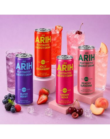 [보리보리] ARIH 아리 듀얼 바이오틱 에너지드링크 355ml 24캔 피치선샤인 6캔 + 체리노바 6캔 + 블러시베리 6캔 + 졸리스트로베리 6캔