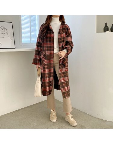 [보리보리] 빅사이즈 베라체크코트 루즈핏 체형커버 출근패션 임부복 3040대