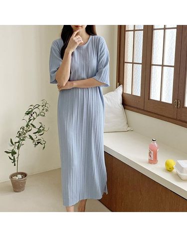 [보리보리] 첼시 주름롱원피스 반팔 여름원피스 플리츠 임산부원피스