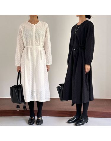 [보리보리] 오픈 자수 면 원피스 펀칭 데일리 롱원피스 하객룩 돌잔치 맘룩