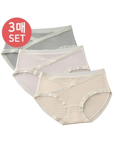 [보리보리] 임산부 v라인 줄무늬 골반팬티 3매세트 스트라이프 임부팬티9133