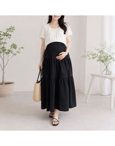 [보리보리] 밴딩 캉캉 롱스커트 임산부 데일리룩 여름 임부복 치마 6209
