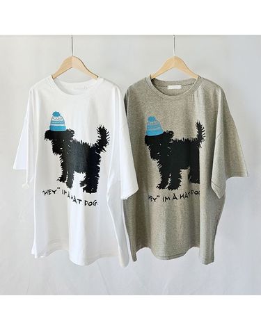 [보리보리] 루즈핏 강아지 댕댕이 나염 반팔티 빅사이즈 오버핏 면소재 임부복