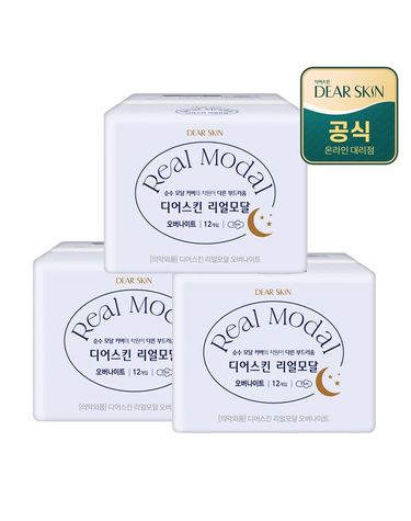[보리보리] 디어스킨 리얼모달 생리대 오버나이트 12P x 3팩