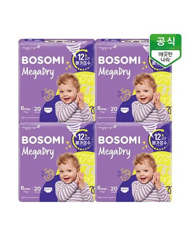 [보리보리] 보솜이 메가드라이 팬티 기저귀 공용 점보형 20개입 x 4팩