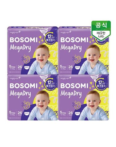 [보리보리] 보솜이 메가드라이 팬티 기저귀 공용 특대형 26개입 x 4팩