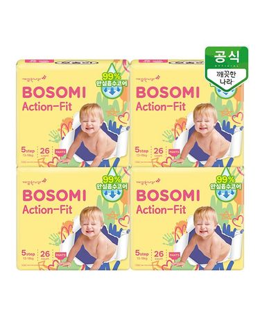 [보리보리] 보솜이 액션핏 팬티 기저귀 공용 특대형 26개입 x 4팩
