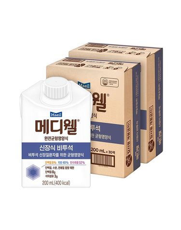 [보리보리] 메디웰 신장식 비투석 200ml 60팩30팩 2박스 환자균형식 영양보충