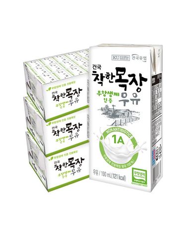 [보리보리] 건국 착한목장 무항생제 우유 190ml 72팩 멸균우유 흰우유 유아간식