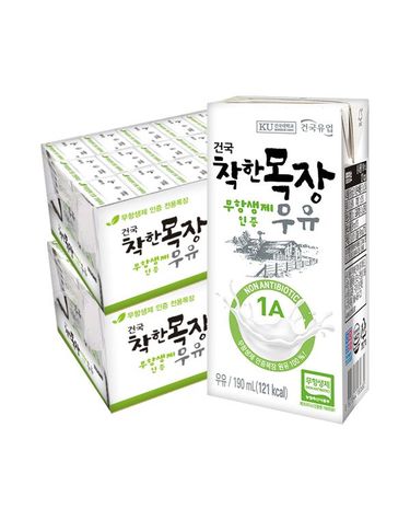 [보리보리] 건국 착한목장 무항생제 우유 190ml 48팩 멸균우유