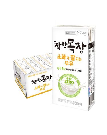 [보리보리] 건국 착한목장 소화가 잘되는 우유 190ml 24팩 락토프리 유당불내증 멸균우유