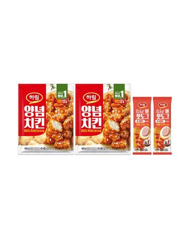 [보리보리]  양념치킨 600g 2봉+스위트웰핫도그 70g 2봉