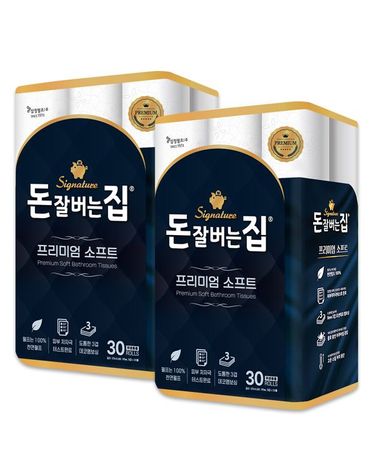 [보리보리] 돈잘버는집 프리미엄 소프트 3겹 25m 화장지 30롤x2 60롤/천연펄프