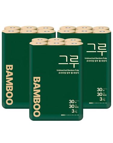 [보리보리] 그루 프리미엄 밤부 천연펄프 화장지 30M 30롤x3총90롤