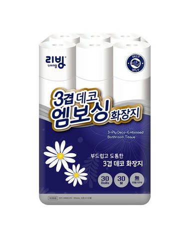 [보리보리] 리빙 3겹 데코엠보싱 3겹 30롤 화장지/무향/무잉크