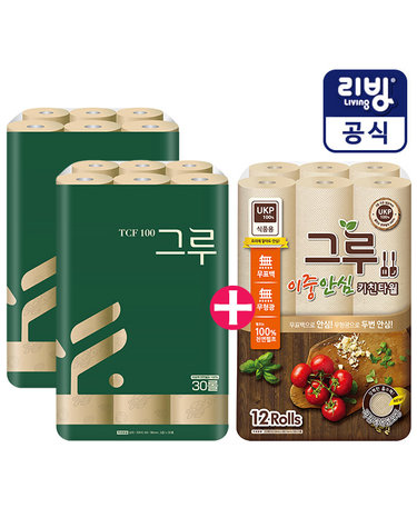 [보리보리] 그루 오리지널 화장지 60롤+그루키친타올 120매X12롤