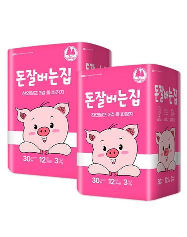 [보리보리]  돈잘버는집 천연펄프 3겹 화장지 30M 12롤x2 /집들이선물
