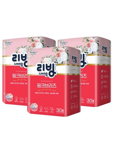 [보리보리] 리빙 핑크브리즈 천연펄프 3겹 27M 화장지향 30롤x3팩