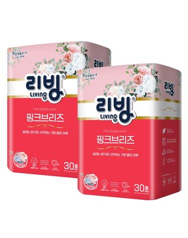 [보리보리] 리빙 핑크브리즈 천연펄프 3겹 27M 화장지향 30롤x2팩