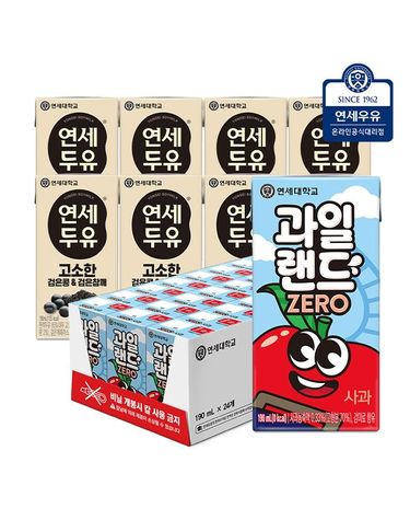 [보리보리]  과일랜드 사과 190ml 24팩+검은콩 참깨 190ml 8팩
