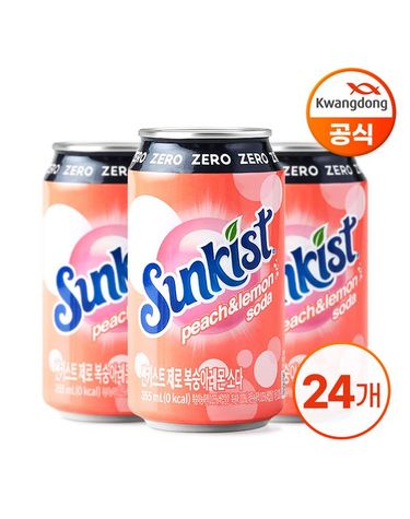 [보리보리]  썬키스트 제로 복숭아레몬 소다 355ml X 24캔