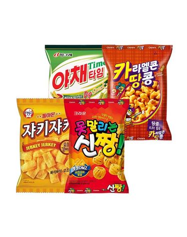 [보리보리] 크라운 추억의 봉지과자 세트 총 8봉 / 쟈키쟈키 2봉 + 야채타임 2봉 + 신짱 2봉 + 카땅 2봉