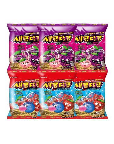 [보리보리] 크라운 새콤달콤 200g 혼합 6봉 포도 복숭아 3+딸기블루베리소다 3