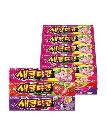 [보리보리] 크라운 새콤달콤 스틱 3종 45개입딸기15+포도15+복숭아15