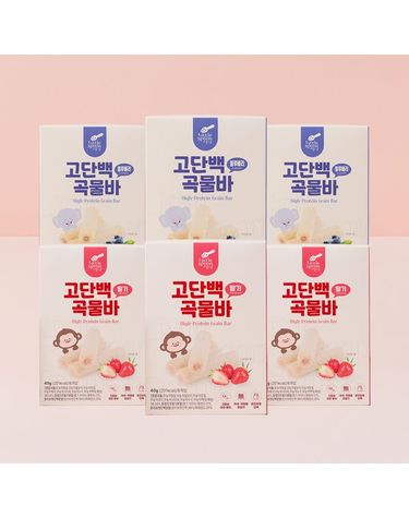 [보리보리]  유아 곡물 과자 고단백 곡물바 딸기/블루베리 6개 세트
