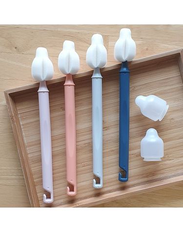 [보리보리]  미니롱 세척솔 4P +캡2P 젖병 젖꼭지 텀블러 주방 병솔