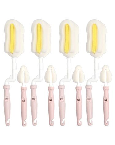 [보리보리]  회전형 젖병솔+젖꼭지솔 세트 x4개 인디핑크 텀블러 주방 병솔