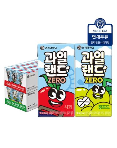 [보리보리] 연세유업 과일랜드 제로음료 사과 24팩 + 청포도 24팩 총48팩