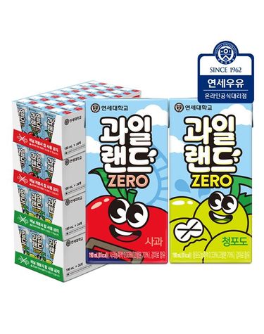[보리보리] 연세유업 과일랜드 제로음료 사과 48팩 + 청포도 48팩 총96팩